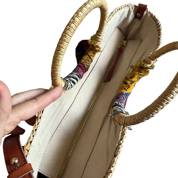 Sam Edelman Jaelynn Bow Tote Straw Bag Leather Fabric Crossbody Resort Purse - Picture 5 of 10